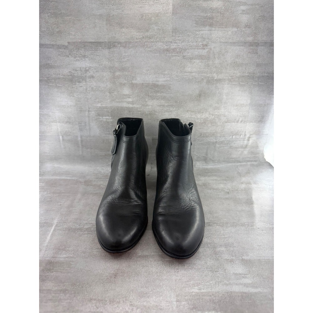 Clarks Women Black Leather Side Zip Block Heel Ankle Booties Size 7M